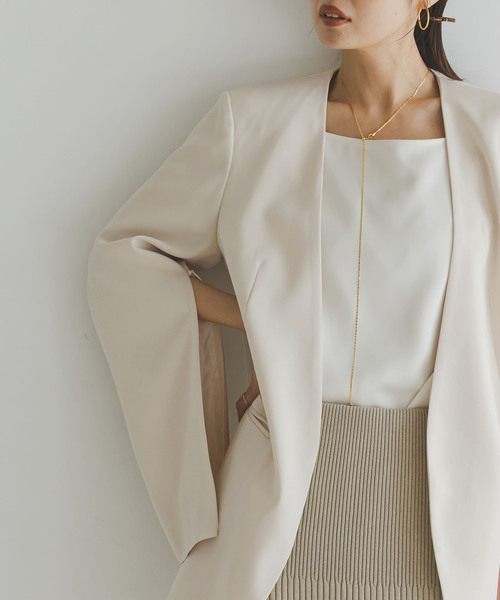 セール】《追加2》スリーブスリットケープジャケット（ノーカラー