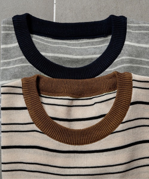 lawgy（ラウジー）の「random border rafu tops / ランダムボーダーラフトップス（Tシャツ/カットソー・レディース・ベージュ/グレー・FREE）」の18枚目の写真