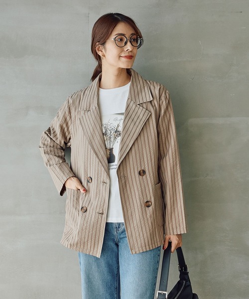 FOUND GOOD(ファウンドグッド)の「ストライプシャツジャケット(その他アウター・レディース・ブラック/ベージュ・L/M)」の2枚目の写真