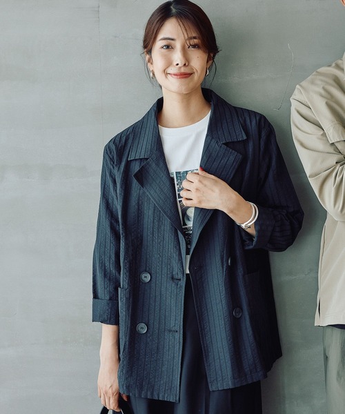 FOUND GOOD(ファウンドグッド)の「ストライプシャツジャケット(その他アウター・レディース・ブラック/ベージュ・L/M)」の1枚目の写真