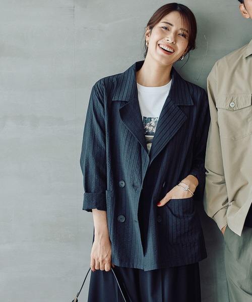 FOUND GOOD(ファウンドグッド)の「ストライプシャツジャケット(その他アウター・レディース・ブラック/ベージュ・L/M)」の6枚目の写真