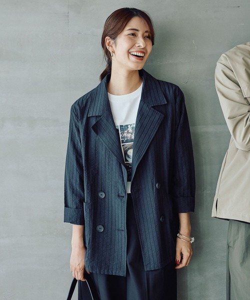 FOUND GOOD(ファウンドグッド)の「ストライプシャツジャケット(その他アウター・レディース・ブラック/ベージュ・L/M)」の7枚目の写真