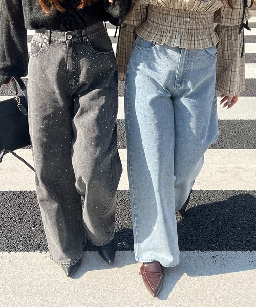 continuer de NICE CLAUP(コンティニューデナイスクラップ)の「【履くだけで一目置かれる存在に!】ストーン付デニムパンツ(デニムパンツ・レディース・ブルー系その他/ブラック/ブルー・LARGE/MEDIUM)」の5枚目の写真