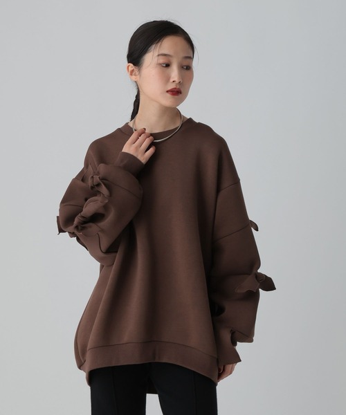 LEPSIM（レプシィム）の「パフエアリボンチュニック　582450（スウェット・レディース・トップグレー/ブラック/ブラウン・FREE）」の3枚目の写真