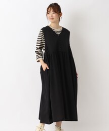綿麻ベスト風切替ワンピース