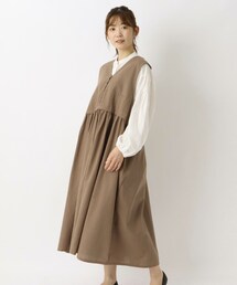 綿麻ベスト風切替ワンピース