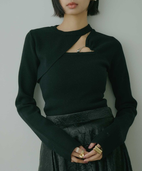 VIOLETTA（ヴィオレッタ）の「アシンメトリーデザインスリットニットトップス（ニット/セーター・レディース・ミント/グレー/オフホワイト/ブラック・FREE）」の2枚目の写真