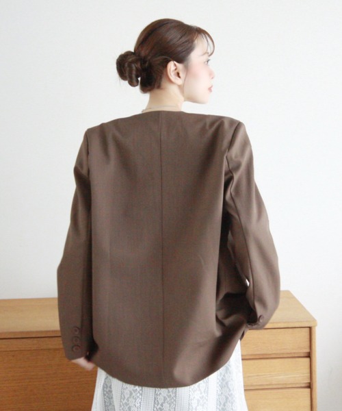 Eclat one（エクラワン）の「【Eclat one】ノーカラー シングル ジャケット（ノーカラージャケット・レディース・グレー/ブラウン/ベージュ・FREE）」の22枚目の写真