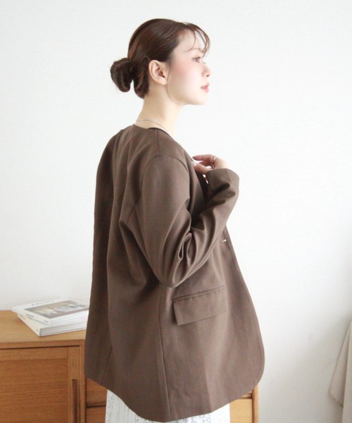 Eclat one（エクラワン）の「【Eclat one】ノーカラー シングル ジャケット（ノーカラージャケット・レディース・グレー/ブラウン/ベージュ・FREE）」の15枚目の写真