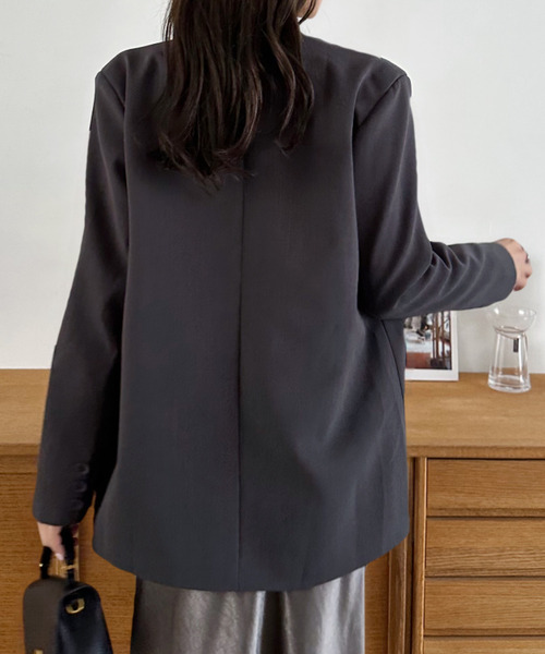 Eclat one（エクラワン）の「【Eclat one】ノーカラー シングル ジャケット（ノーカラージャケット・レディース・グレー/ブラウン/ベージュ・FREE）」の5枚目の写真