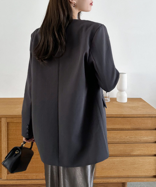 Eclat one（エクラワン）の「【Eclat one】ノーカラー シングル ジャケット（ノーカラージャケット・レディース・グレー/ブラウン/ベージュ・FREE）」の6枚目の写真