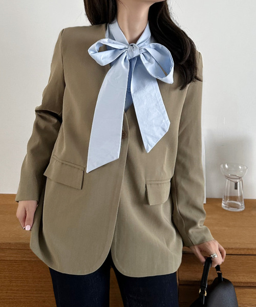 Eclat one（エクラワン）の「【Eclat one】ノーカラー シングル ジャケット（ノーカラージャケット・レディース・グレー/ブラウン/ベージュ・FREE）」の7枚目の写真