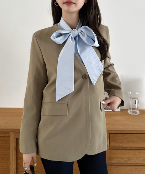 Eclat one（エクラワン）の「【Eclat one】ノーカラー シングル ジャケット（ノーカラージャケット・レディース・グレー/ブラウン/ベージュ・FREE）」の8枚目の写真