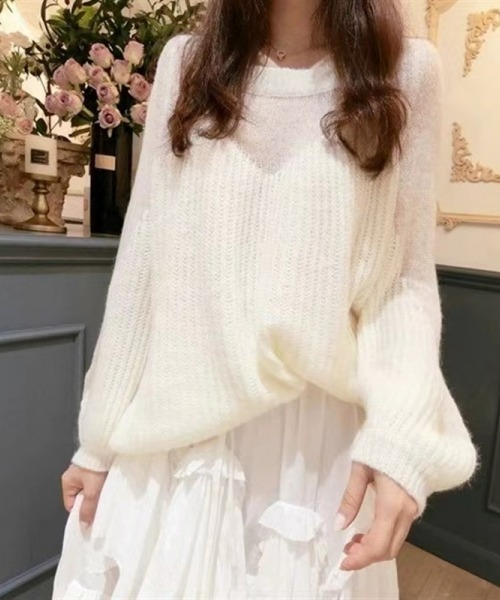 gossip！ロサンゼルス（ゴシップロサンゼルス）の「【Y2Kガーリー】レトロカジュアルルーズニットトップス（ニット/セーター・レディース・オフホワイト/ブルー/ピンク・FREE）」の5枚目の写真