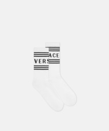 VERSACE ホワイト ロゴ ソックス VERSACE ホワイト ロゴ ソックス メンズ デザイナー ソックス