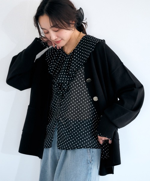 Elura（エルーラ）の「フリルチェックブラウス/605969（シャツ/ブラウス・レディース・ブラック/ネイビー/ベージュ/ドット・FREE）」の4枚目の写真