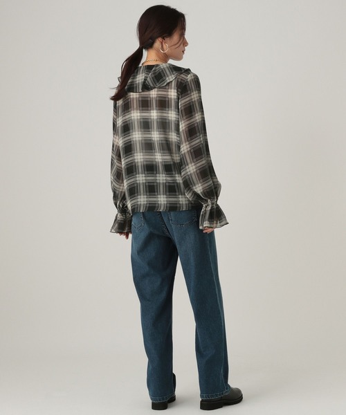 Elura（エルーラ）の「フリルチェックブラウス/605969（シャツ/ブラウス・レディース・ブラック/ネイビー/ベージュ/ドット・FREE）」の14枚目の写真