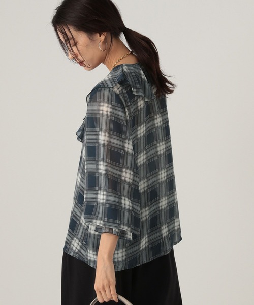 Elura（エルーラ）の「フリルチェックブラウス/605969（シャツ/ブラウス・レディース・ブラック/ネイビー/ベージュ/ドット・FREE）」の16枚目の写真