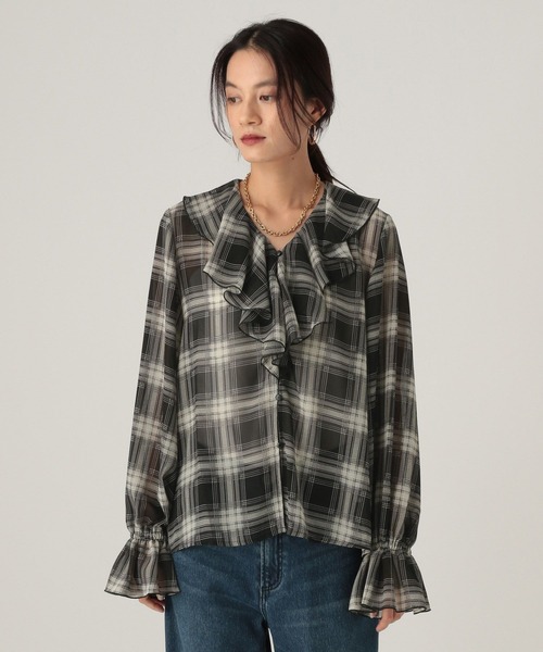 Elura（エルーラ）の「フリルチェックブラウス/605969（シャツ/ブラウス・レディース・ブラック/ネイビー/ベージュ/ドット・FREE）」の20枚目の写真