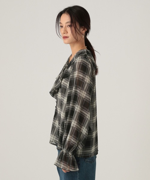 フリルチェックブラウス/605969（シャツ/ブラウス）｜Elura