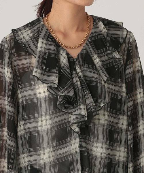 Elura（エルーラ）の「フリルチェックブラウス/605969（シャツ/ブラウス・レディース・ブラック/ネイビー/ベージュ/ドット・FREE）」の9枚目の写真