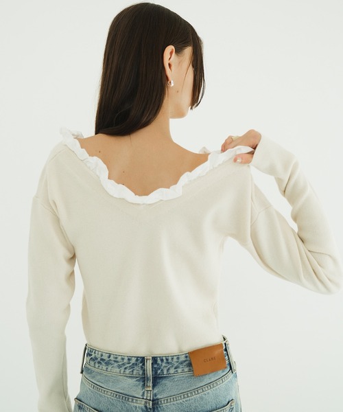 トップス CLANE 2WAY FRILL V NECK KNIT TOPS クラネ CLANE 2WAY FRILL V NECK KNIT TOPS （BLACK