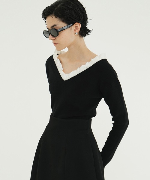 2WAY FRILL V NECK KNIT TOPS（ニット/セーター）｜CLANE