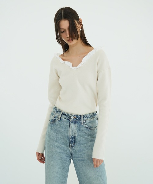 2WAY FRILL V NECK KNIT TOPS（ニット/セーター）｜CLANE（クラネ）の