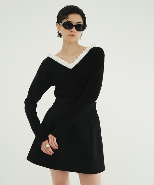 2WAY FRILL V NECK KNIT TOPS（ニット/セーター）｜CLANE（クラネ）の