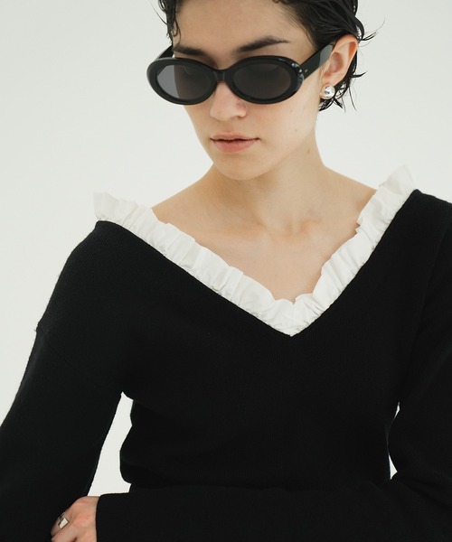 2WAY FRILL V NECK KNIT TOPS