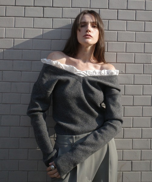 2WAY FRILL V NECK KNIT TOPS（ニット/セーター）｜CLANE