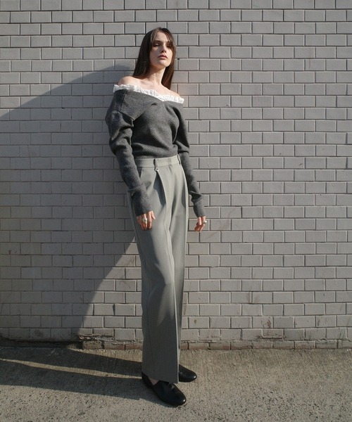 FRILL V NECK KNIT TOPS グレー CLANE/クラネ/FRILL V NECK KNIT TOPS（ニット/セーター