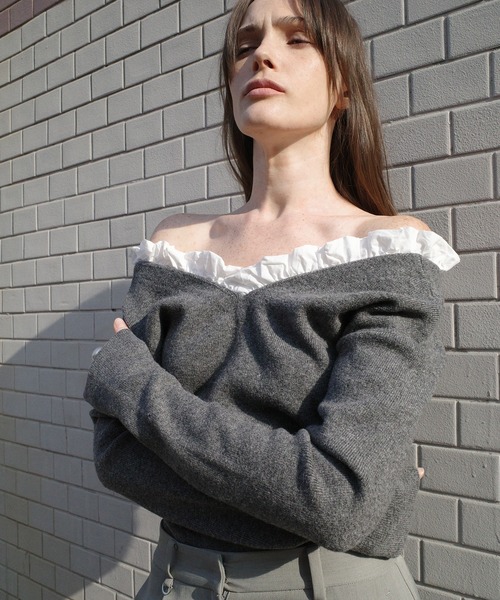 2WAY FRILL V NECK KNIT TOPS（ニット/セーター）｜CLANE
