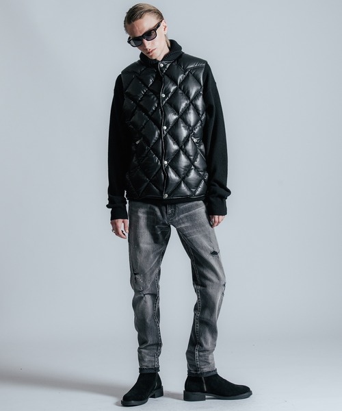 CRIMIE（クライミー）の「DIAMOND QUILT LAMB LEATHER DOWN VEST（ダウンジャケット/コート・メンズ・ブラック/ネイビー・S/M/L/XL/XXL）」の3枚目の写真