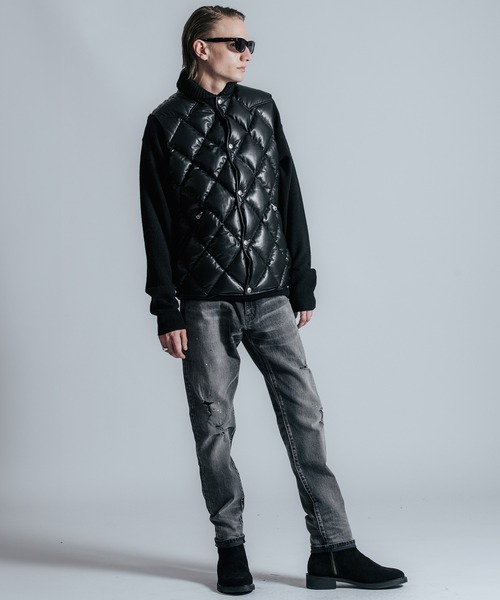 CRIMIE（クライミー）の「DIAMOND QUILT LAMB LEATHER DOWN VEST（ダウンジャケット/コート・メンズ・ブラック/ネイビー・S/M/L/XL/XXL）」の9枚目の写真