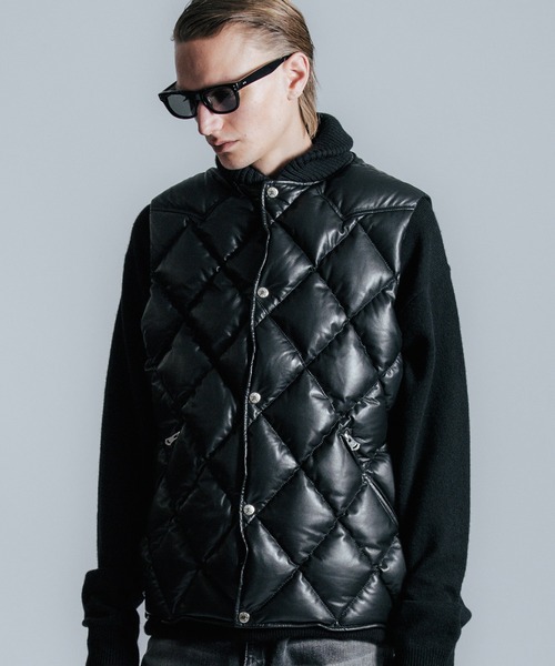 CRIMIE（クライミー）の「DIAMOND QUILT LAMB LEATHER DOWN VEST（ダウンジャケット/コート・メンズ・ブラック/ネイビー・S/M/L/XL/XXL）」の11枚目の写真