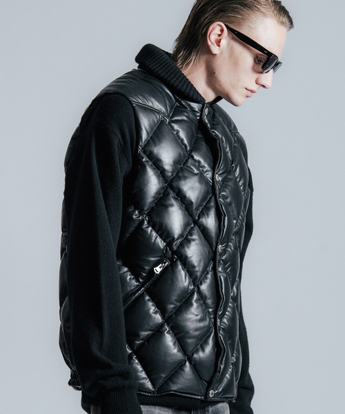 CRIMIE（クライミー）の「DIAMOND QUILT LAMB LEATHER DOWN VEST（ダウンジャケット/コート・メンズ・ブラック/ネイビー・S/M/L/XL/XXL）」の12枚目の写真