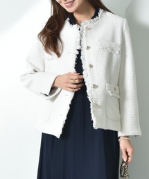 INTERPLANET（インタープラネット）の「ツイードゴールド釦デザインポケットノーカラージャケット（ノーカラージャケット）」