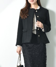 レディースのノーカラージャケット（ブラック/黒色系・フリンジ