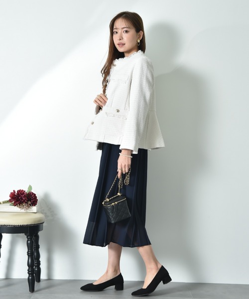 INTERPLANET（インタープラネット）の「ツイードゴールド釦デザインポケットノーカラージャケット（ノーカラージャケット・レディース・オフホワイト/ライトベージュ/ブラック・MEDIUM/LARGE）」の9枚目の写真