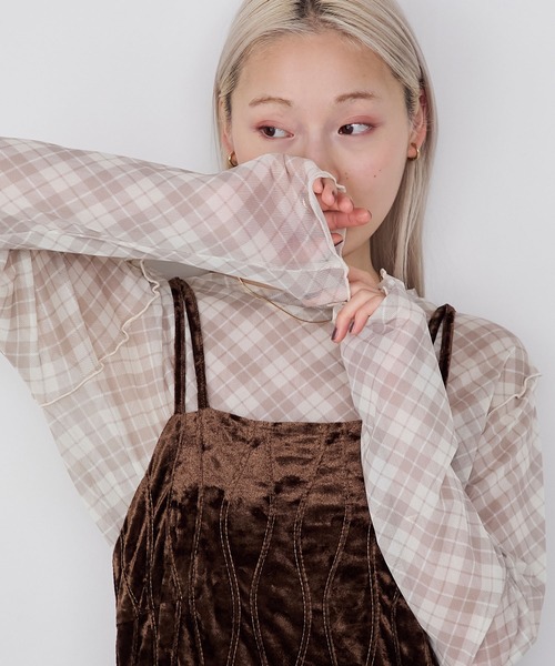 【forksy.】バイアスチェックシアーメロー長袖トップス