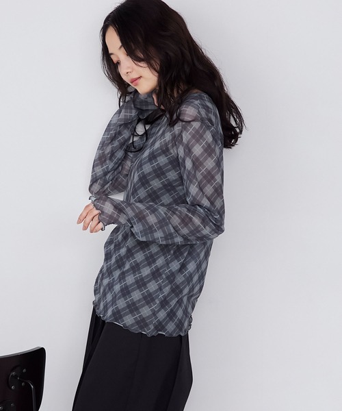forksy.(フォルクシー)の「【forksy.】バイアスチェックシアーメロー長袖トップス(Tシャツ/カットソー・レディース・ブラック系/ブラウン系/ホワイト系・FREE)」の17枚目の写真