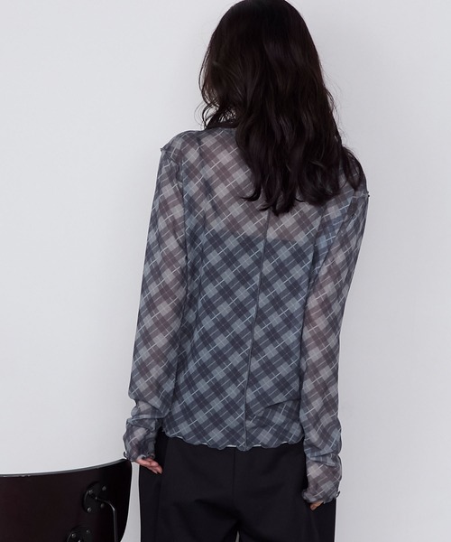 forksy.】バイアスチェックシアーメロー長袖トップス forksy.│MONO