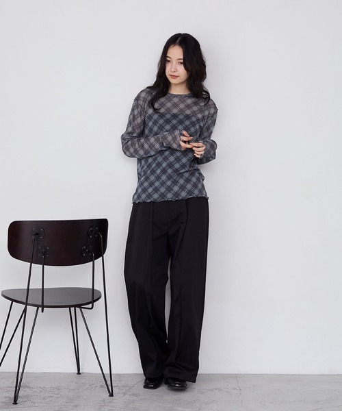 forksy.(フォルクシー)の「【forksy.】バイアスチェックシアーメロー長袖トップス(Tシャツ/カットソー・レディース・ブラック系/ブラウン系/ホワイト系・FREE)」の20枚目の写真