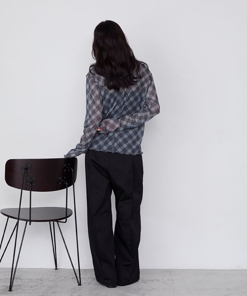 forksy.(フォルクシー)の「【forksy.】バイアスチェックシアーメロー長袖トップス(Tシャツ/カットソー・レディース・ブラック系/ブラウン系/ホワイト系・FREE)」の22枚目の写真
