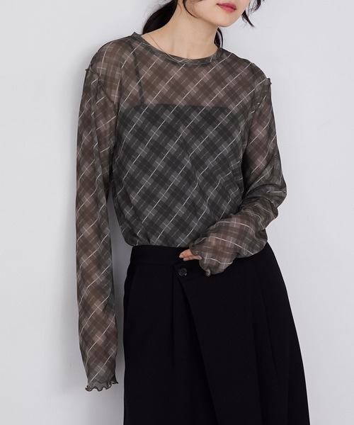 forksy.】バイアスチェックシアーメロー長袖トップス forksy.│MONO