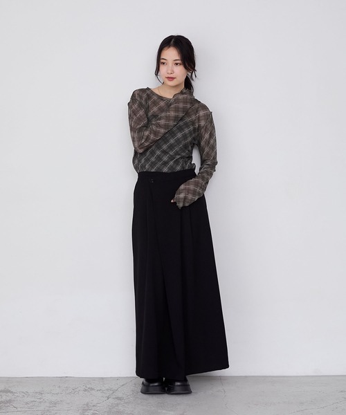 forksy.(フォルクシー)の「【forksy.】バイアスチェックシアーメロー長袖トップス(Tシャツ/カットソー・レディース・ブラック系/ブラウン系/ホワイト系・FREE)」の10枚目の写真