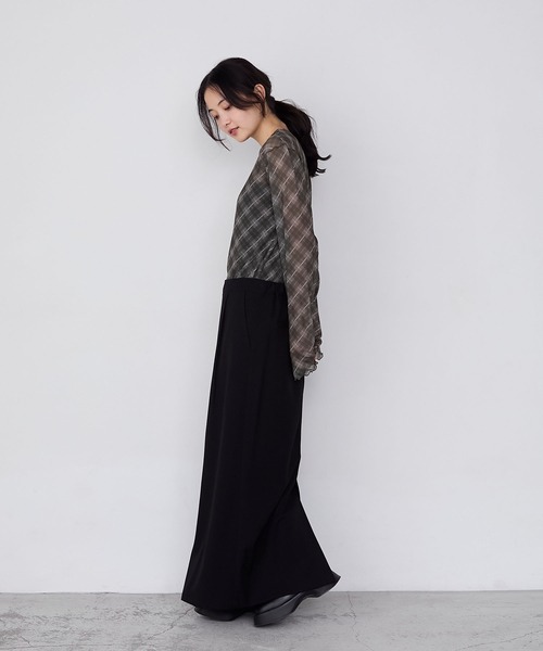 forksy.(フォルクシー)の「【forksy.】バイアスチェックシアーメロー長袖トップス(Tシャツ/カットソー・レディース・ブラック系/ブラウン系/ホワイト系・FREE)」の12枚目の写真