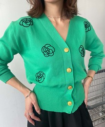 ニットカーディガン 長袖 トップス 花柄ニット 秋 秋冬 レディース 冬