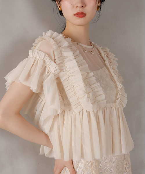 Kana(カナ)の「ラメ花柄刺繍レースチュール フリル ボレロ フレアワンピース ドレス パーティー 結婚式 お呼ばれ オケージョン(ドレス・レディース・ベージュ/ブルー系その他/ベージュ系1・M)」の8枚目の写真